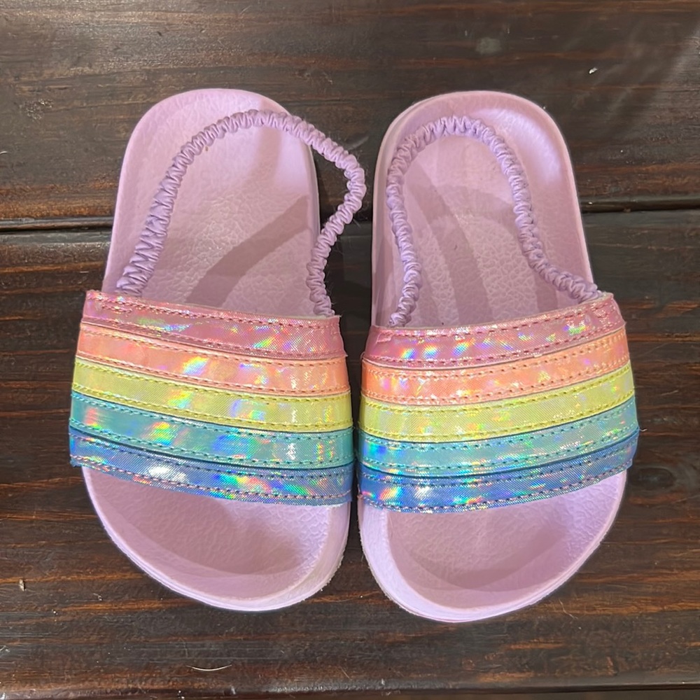 Rainbow sparkle slides w elastic back sz 6